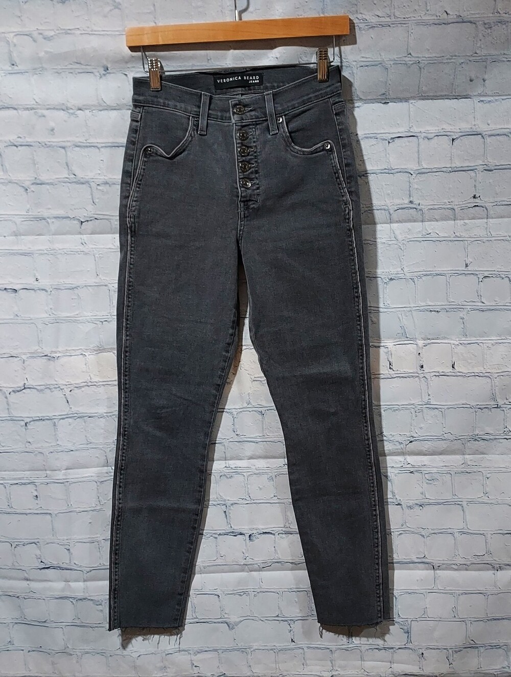 Veronica Beard Jeans 26/2 Debbie Skinny High Rise 5 Button Fly Distressed Hem